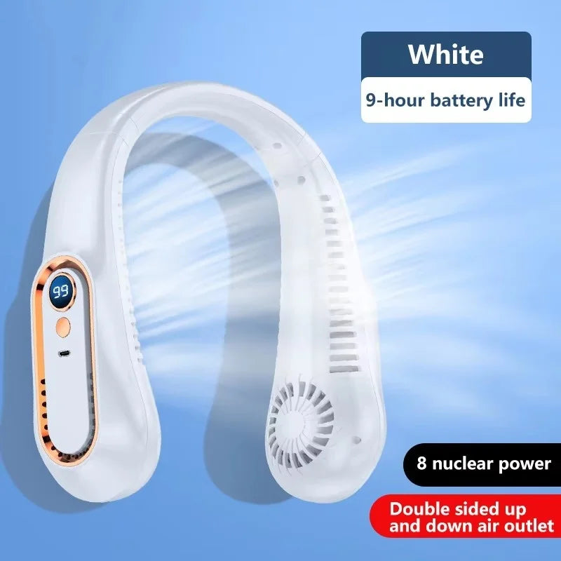 Portable Rechargeable Hanging Neck Fan LED Display 8000mAh