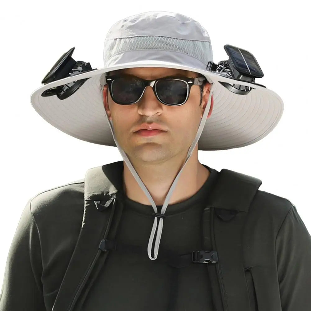Wide Brim Sun Hat with Dual Solar Powered Fans