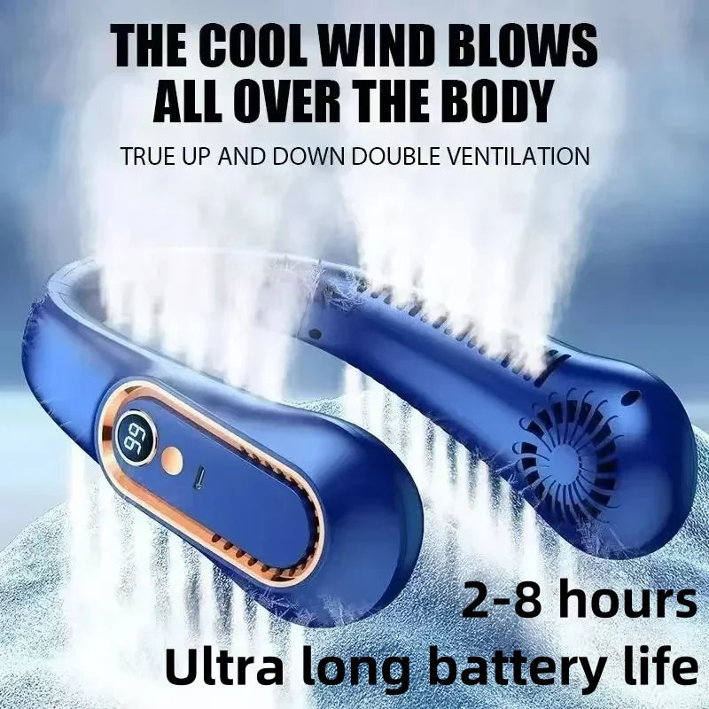 Portable USB Hanging Neck Fan LED Display 8000mAh Battery