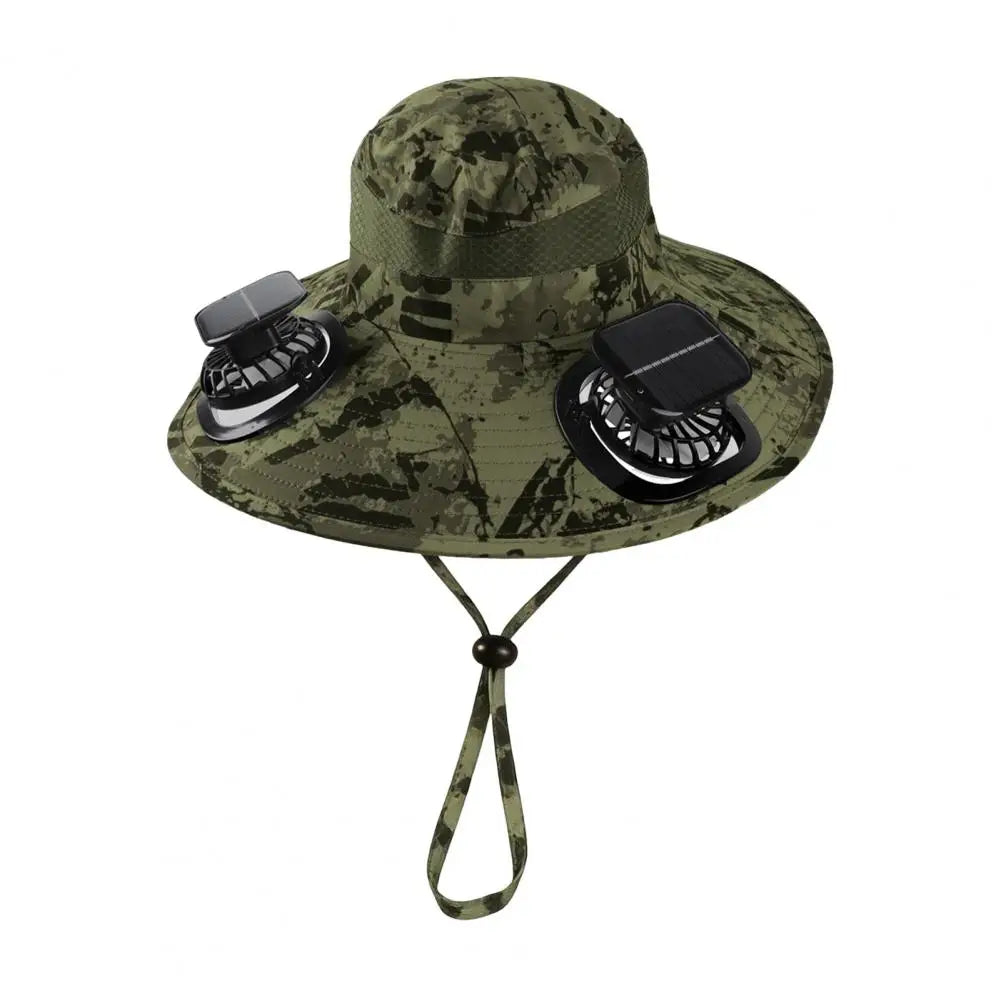 Wide Brim Sun Hat with Dual Solar Powered Fans