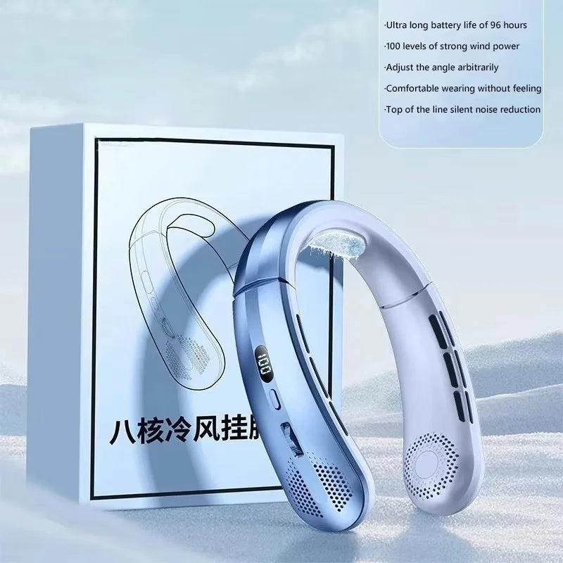 Portable Rechargeable Hanging Neck Fan LED Display 8000mAh