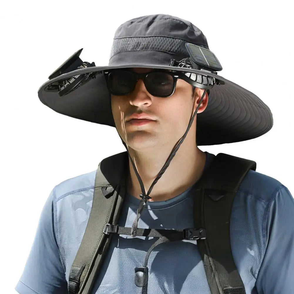 Wide Brim Sun Hat with Dual Solar Powered Fans