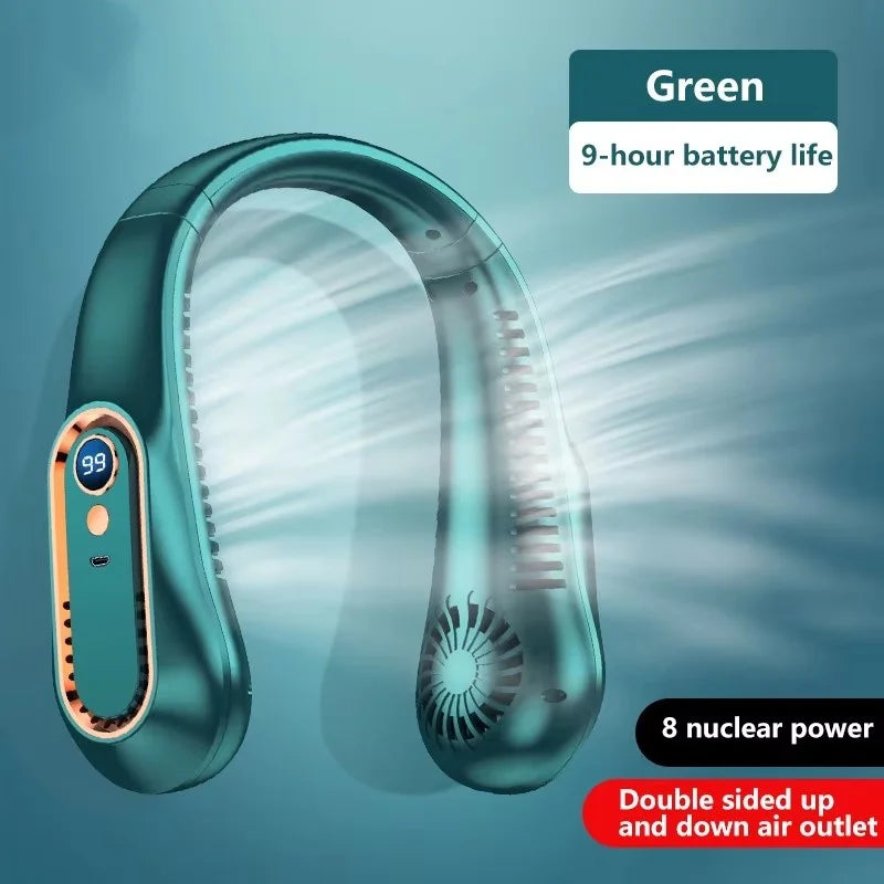Portable Rechargeable Hanging Neck Fan LED Display 8000mAh
