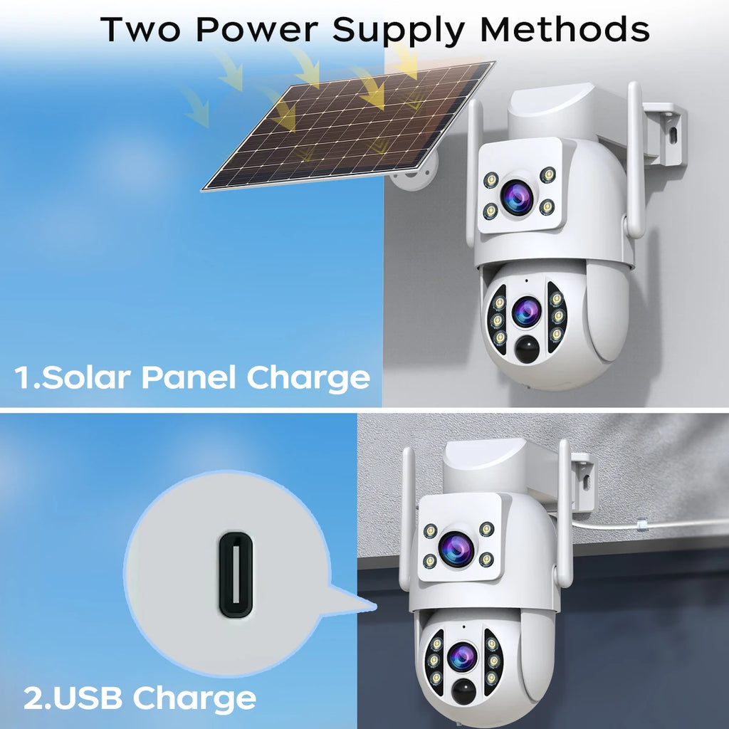 4K Dual Lens Solar Powered Outdoor Security Camera