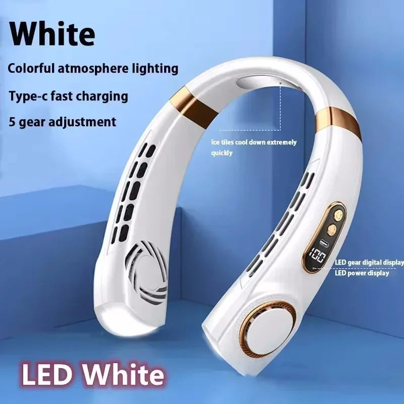 Portable USB Hanging Neck Fan LED Display 8000mAh Battery