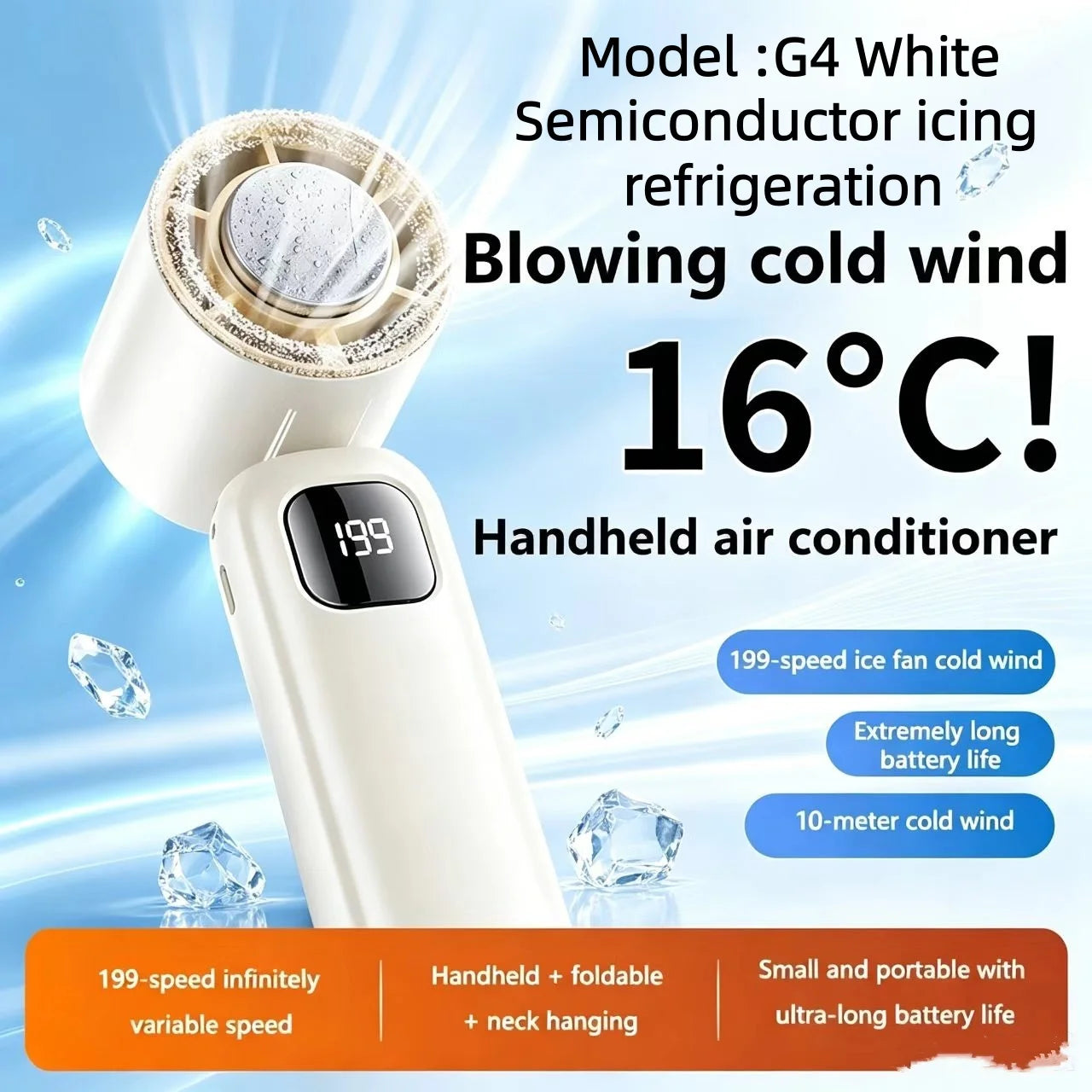 Portable USB Hanging Neck Fan LED Display 8000mAh Battery