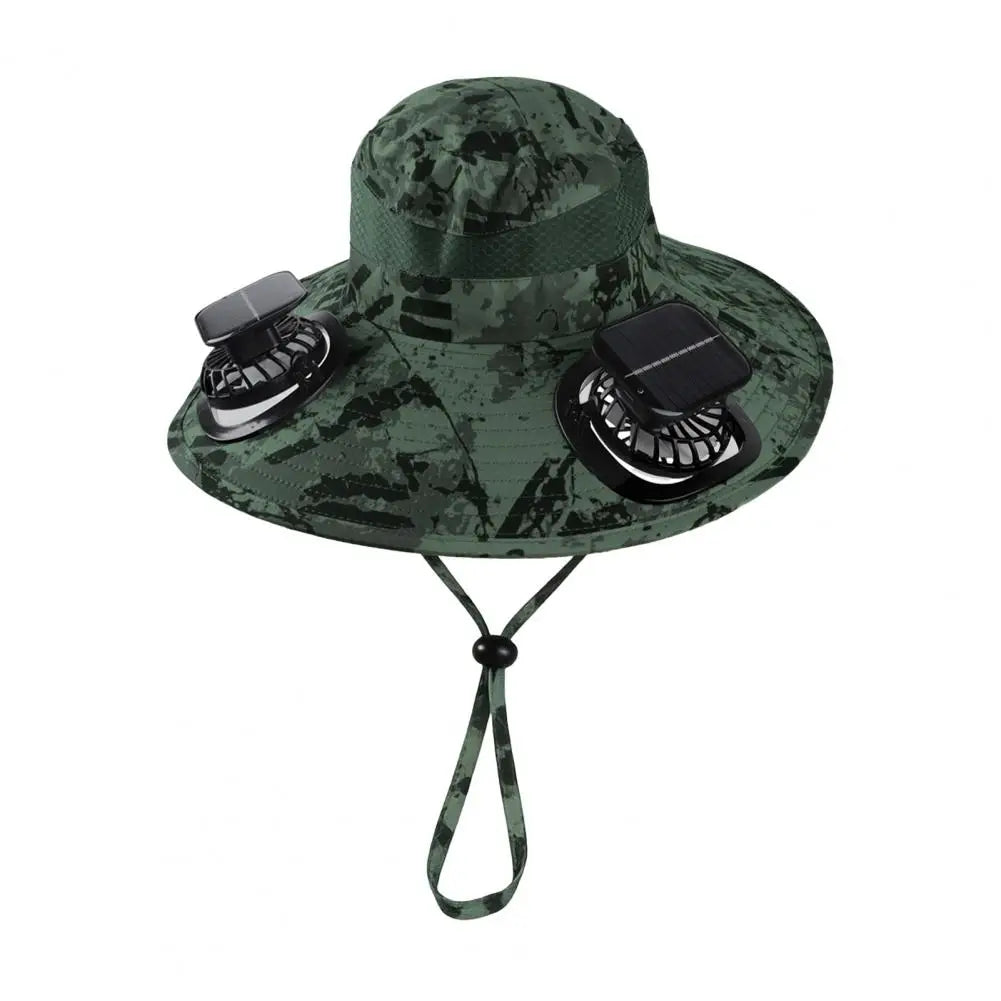 Wide Brim Sun Hat with Dual Solar Powered Fans
