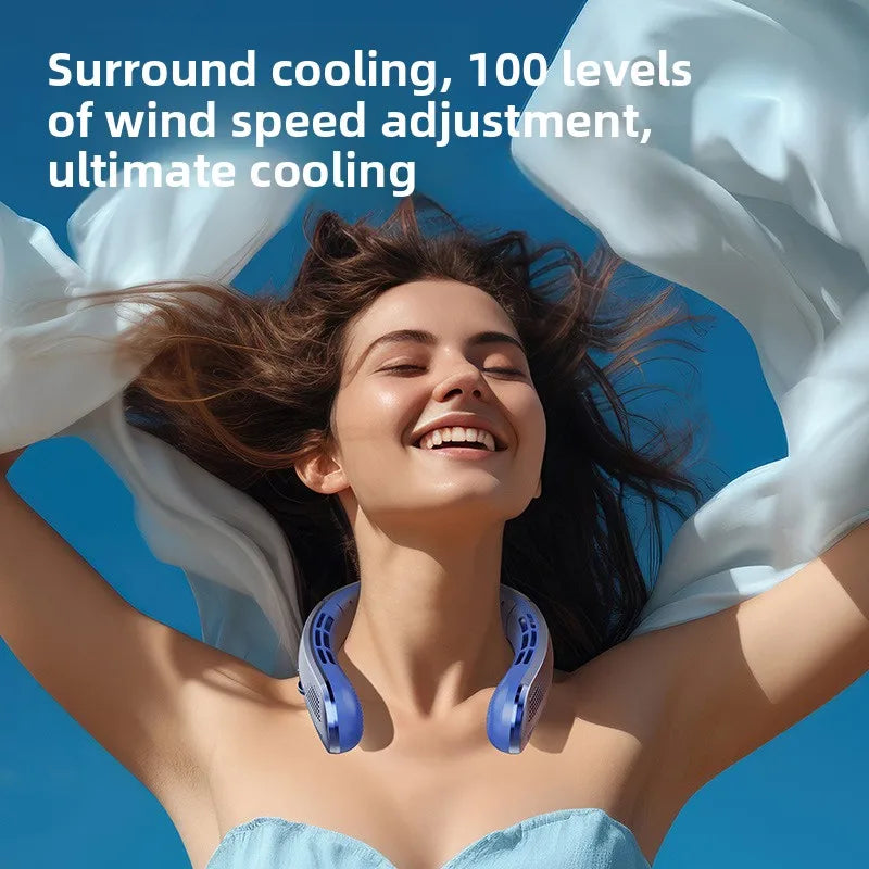 Portable Rechargeable Hanging Neck Fan LED Display 8000mAh