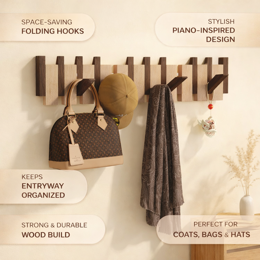 Piano Style Wall Mounted Folding Hook Storage Rack