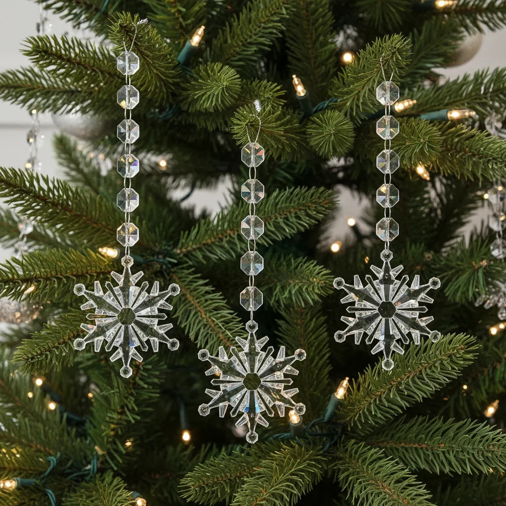 Acrylic Christmas Ornaments with Snowflake and Icicle Designs Clear Crystal Hanging Decorations - Image 1