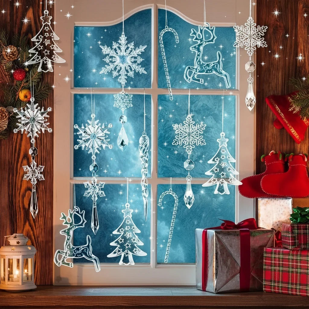 Acrylic Christmas Ornaments with Snowflake and Icicle Designs Clear Crystal Hanging Decorations - Image 4