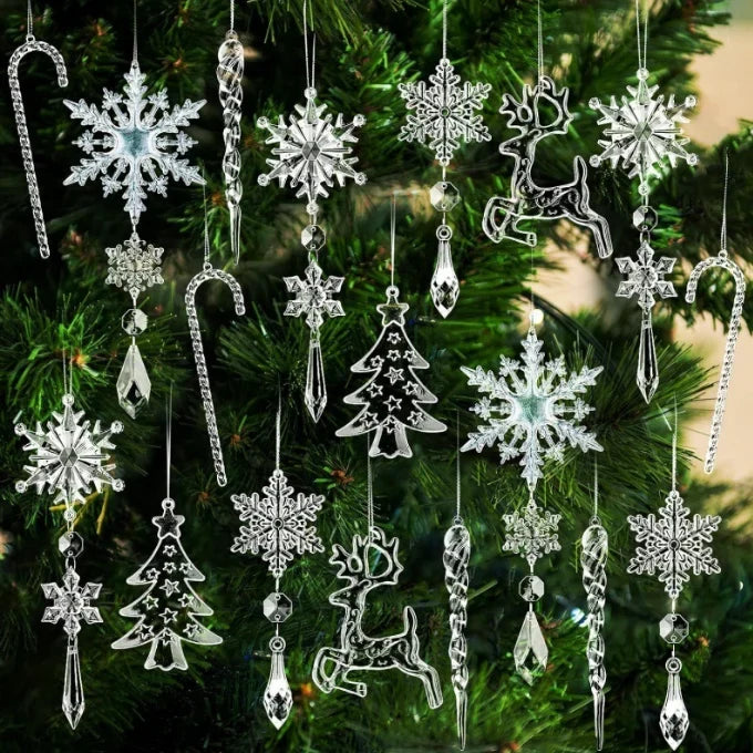 Acrylic Christmas Ornaments with Snowflake and Icicle Designs Clear Crystal Hanging Decorations - Image 5