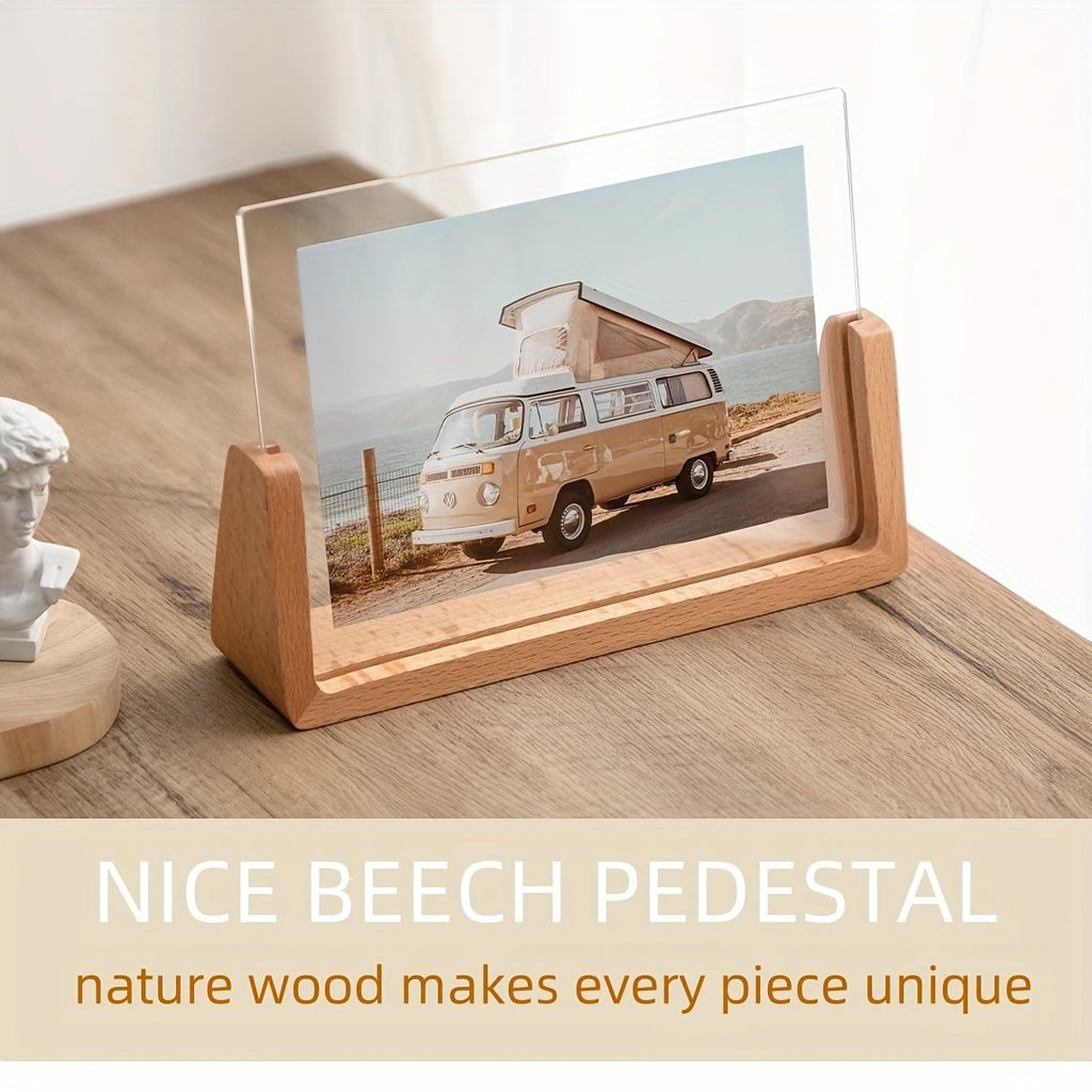 Acrylic Photo Frame with Wooden U-Shaped Base Modern Tabletop Display for Pictures 8x12 - Image 11