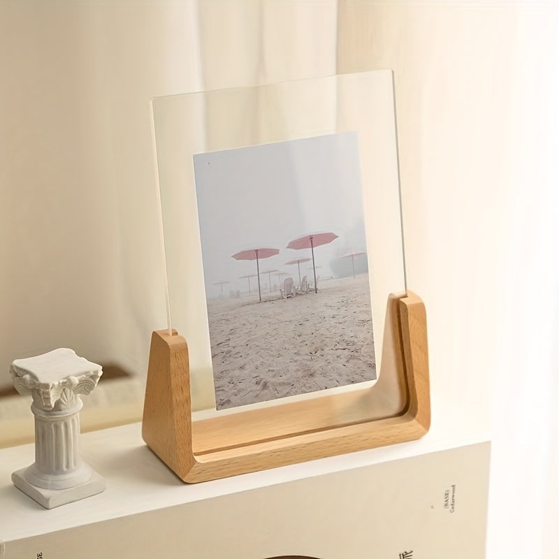 Acrylic Photo Frame with Wooden U-Shaped Base Modern Tabletop Display for Pictures 8x12 - Image 3