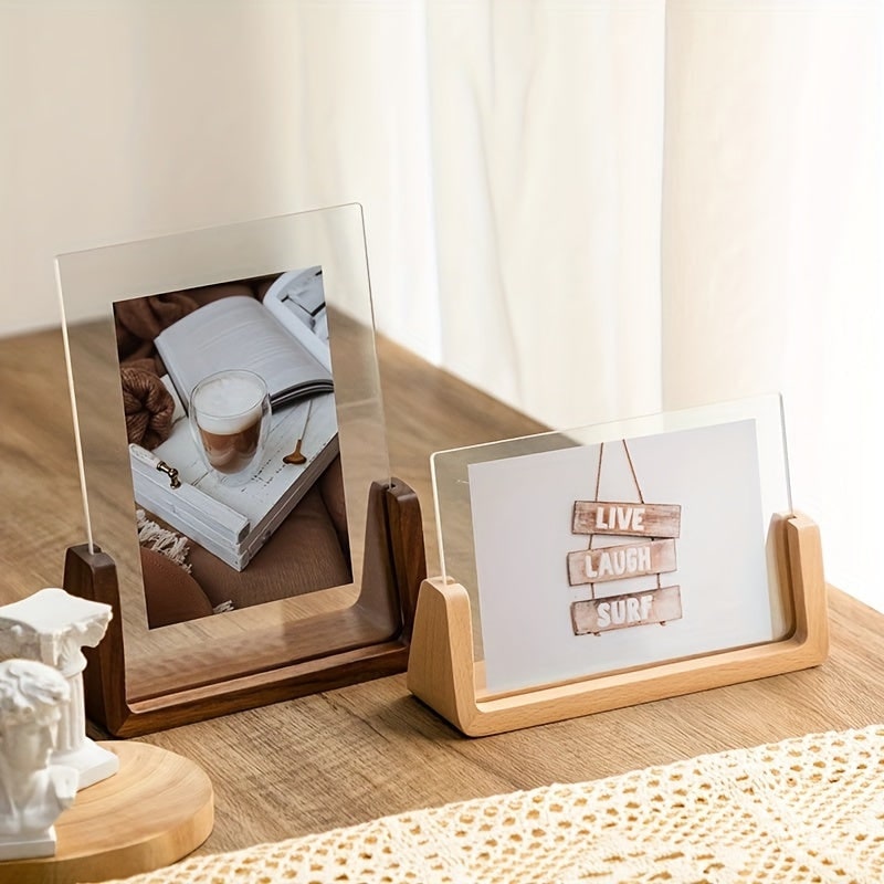 Acrylic Photo Frame with Wooden U-Shaped Base Modern Tabletop Display for Pictures 8x12 - Image 5