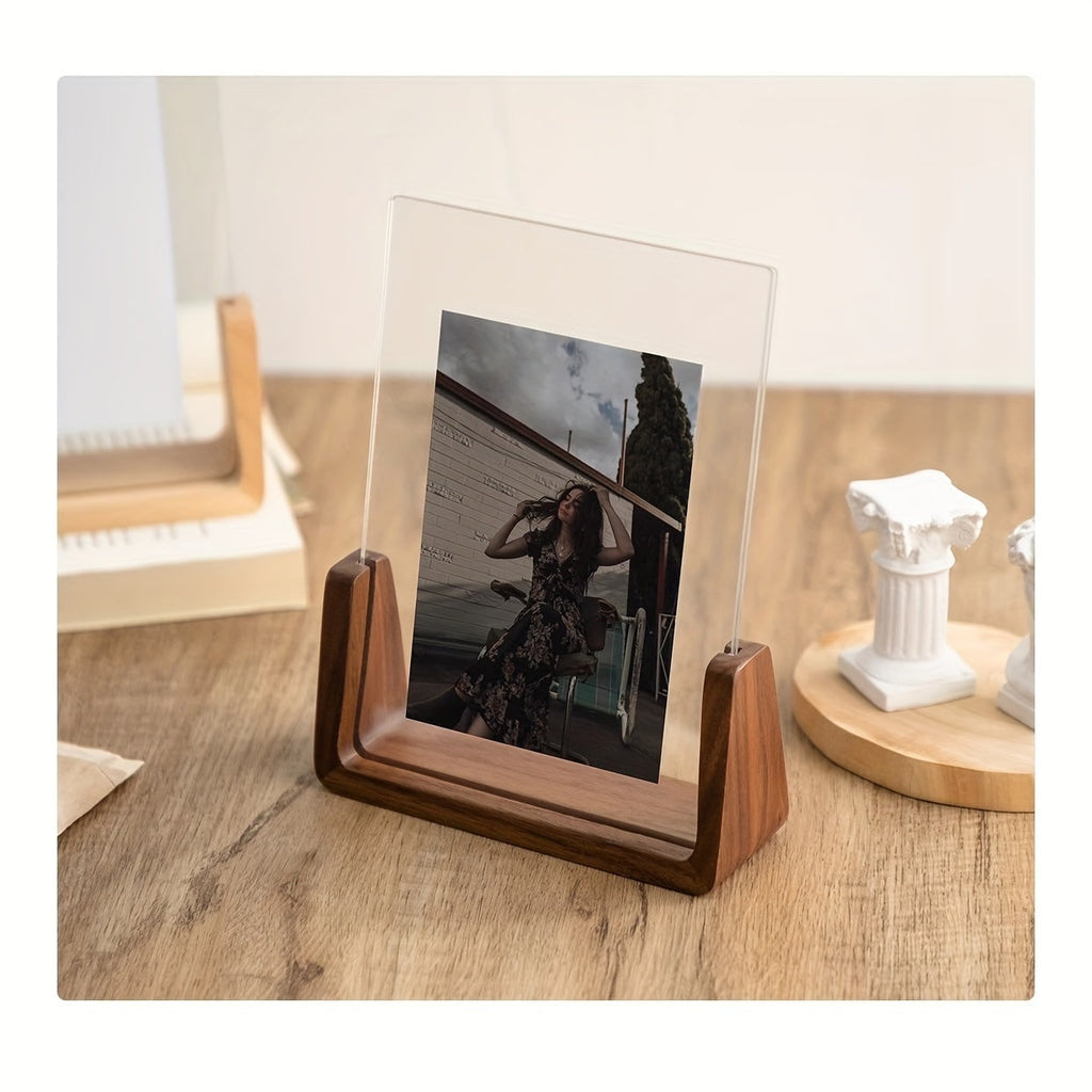 Acrylic Photo Frame with Wooden U-Shaped Base Modern Tabletop Display for Pictures 8x12 - Image 9