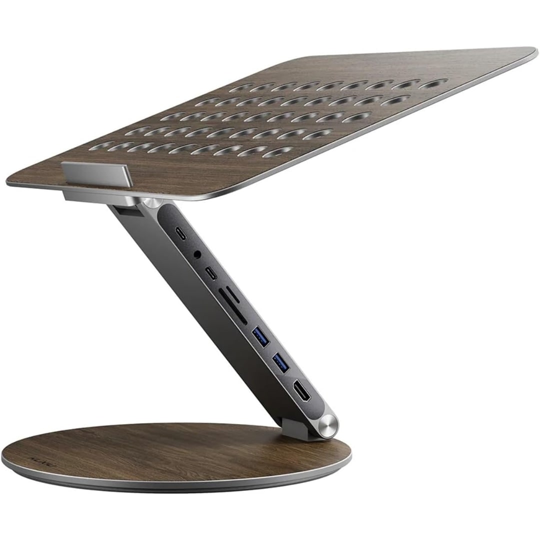 Adjustable Foldable Laptop Stand Wood Docking Station Rotating Ventilated With Ports - Image 2