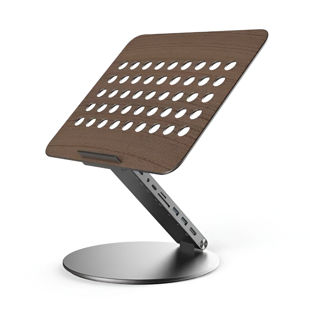 Adjustable Foldable Laptop Stand Wood Docking Station Rotating Ventilated With Ports - Image 3