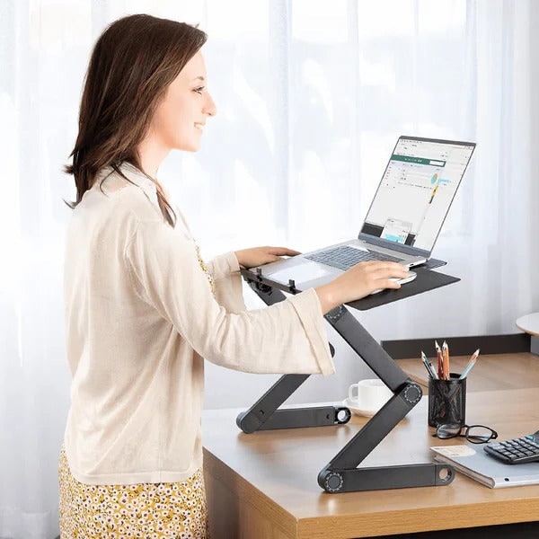Adjustable Folding Laptop Stand for Desk with Detachable Mouse Tray and Rotating Joints - Image 1