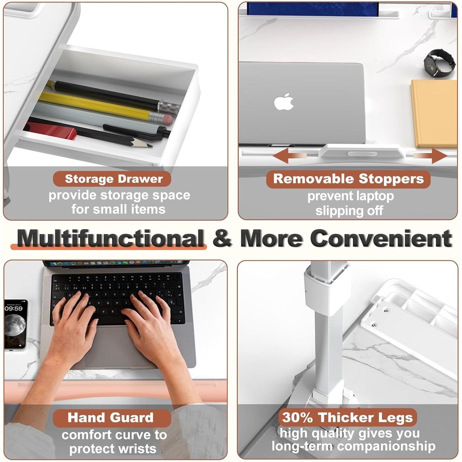 Adjustable Laptop Stand for Bed with Folding Legs Tilting Surface and Storage Drawer - Image 2