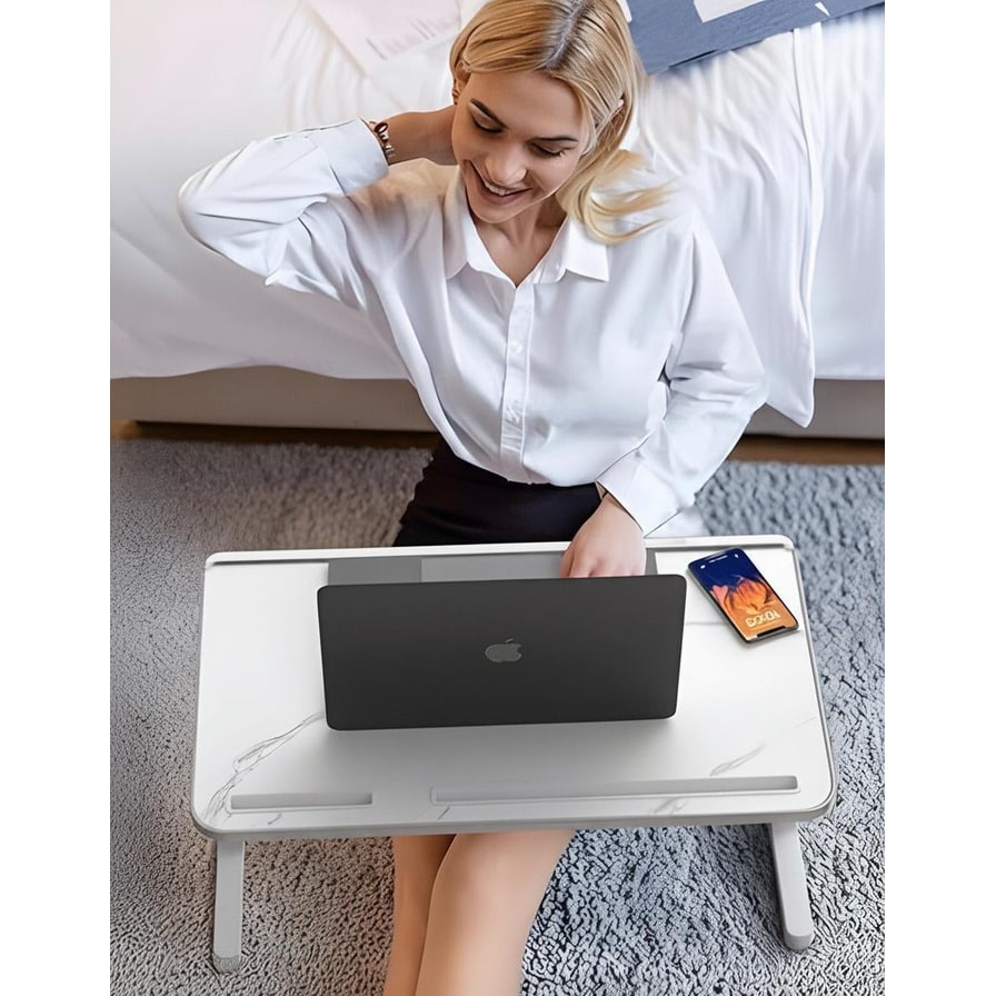 Adjustable Laptop Stand for Bed with Folding Legs Tilting Surface and Storage Drawer - Image 3