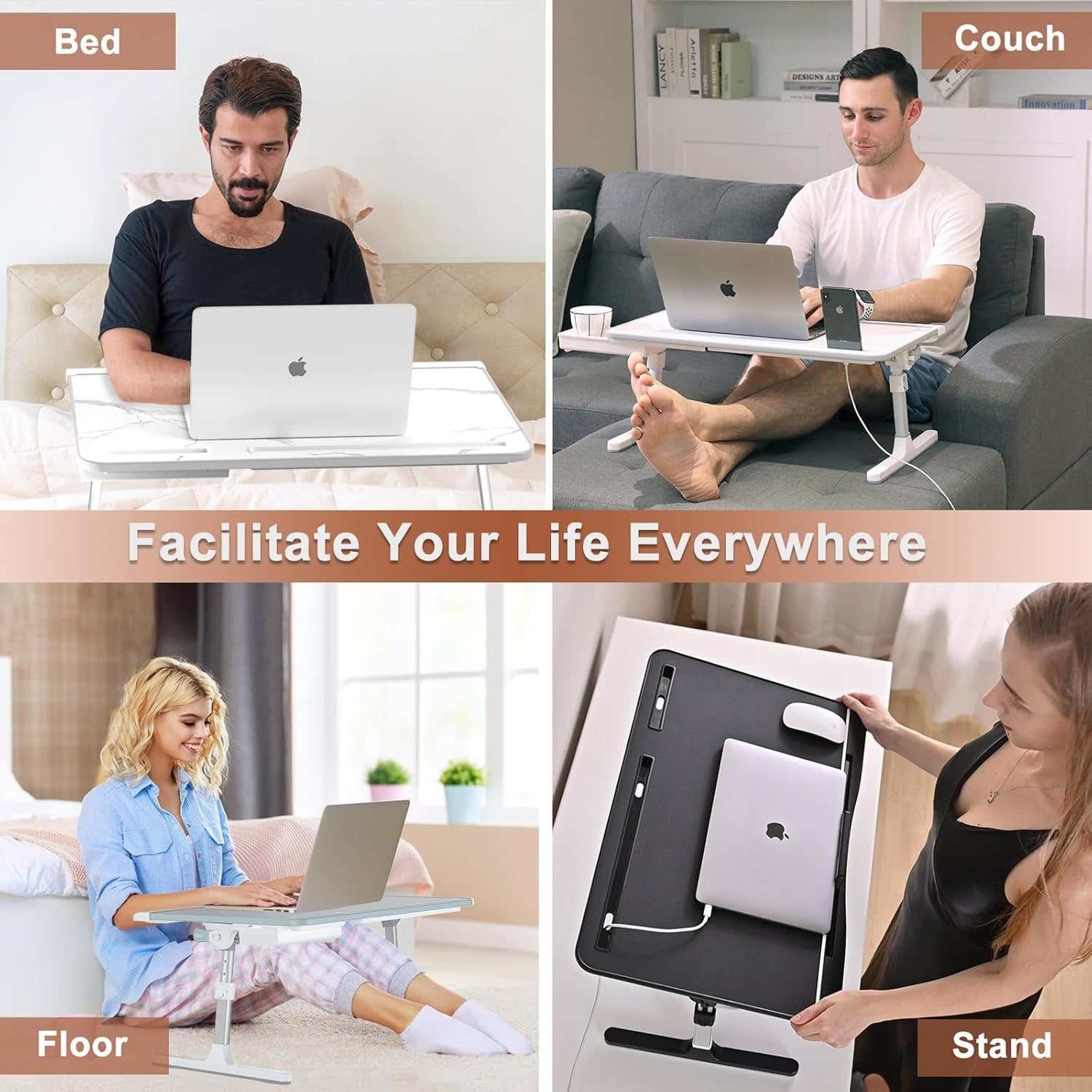 Adjustable Laptop Stand for Bed with Folding Legs Tilting Surface and Storage Drawer - Image 5