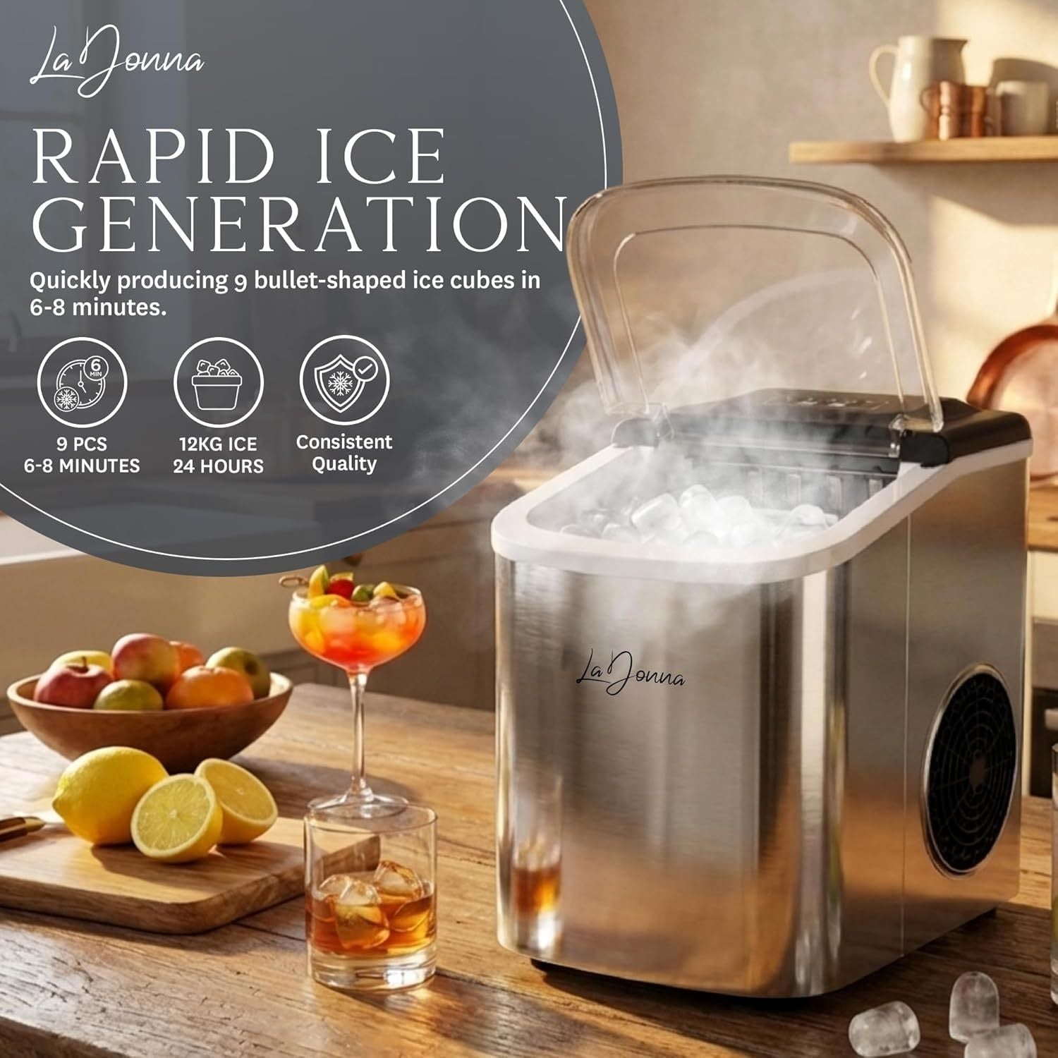 Tragbare Eismaschine mit Selbstreinigung und zwei Eisgrößen
