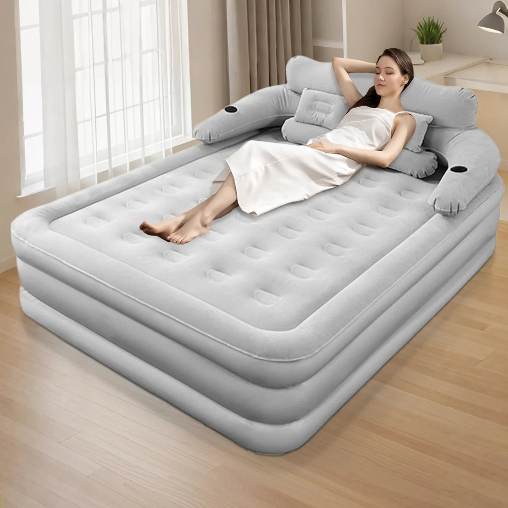 Air Mattress Queen Size and Twin Bed with Electric Pump and Detachable Backrest for Camping - Image 1