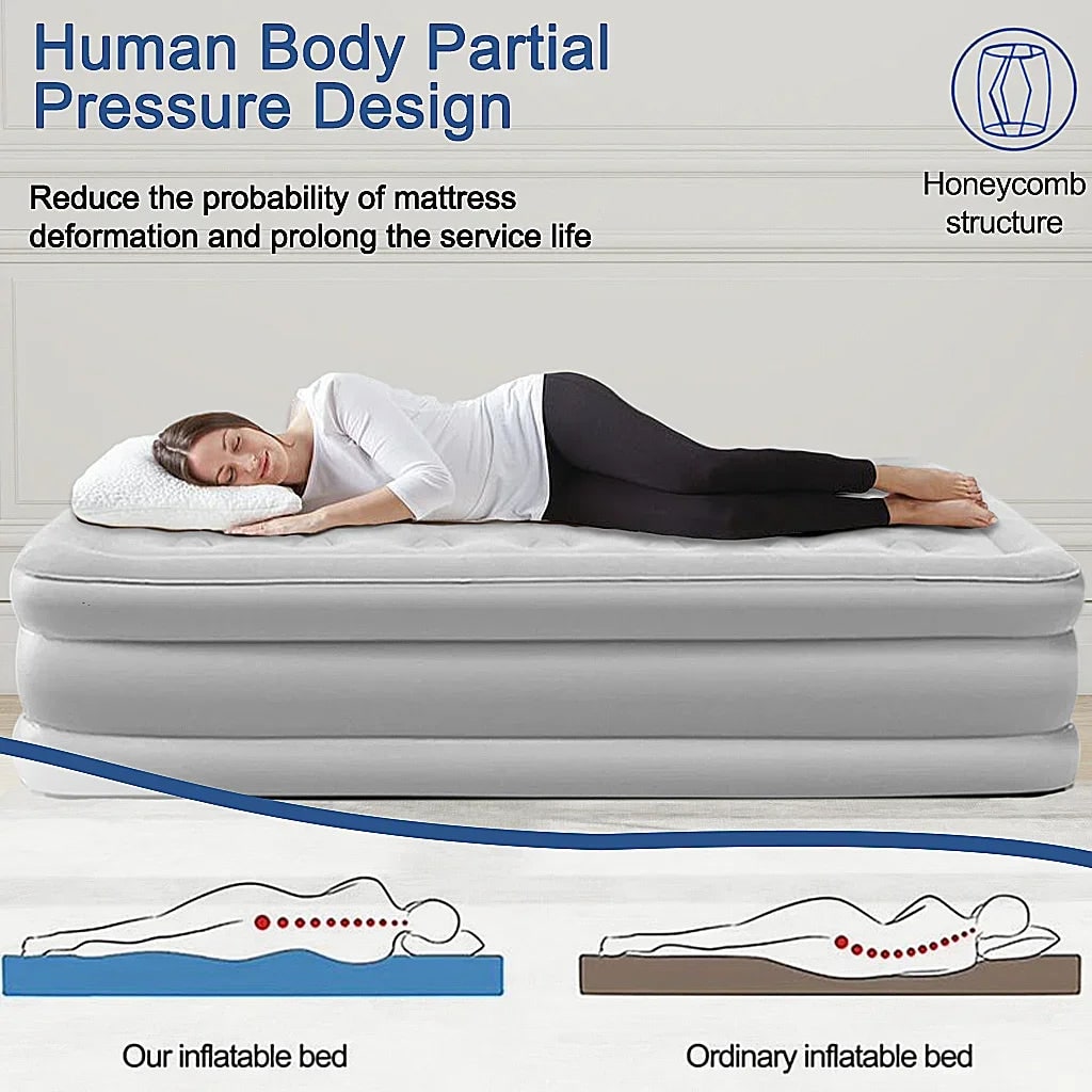 Air Mattress Queen Size and Twin Bed with Electric Pump and Detachable Backrest for Camping - Image 3