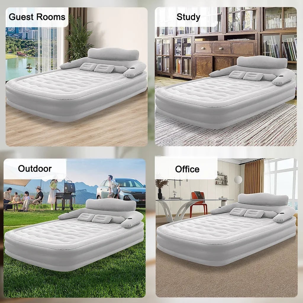 Air Mattress Queen Size and Twin Bed with Electric Pump and Detachable Backrest for Camping - Image 4