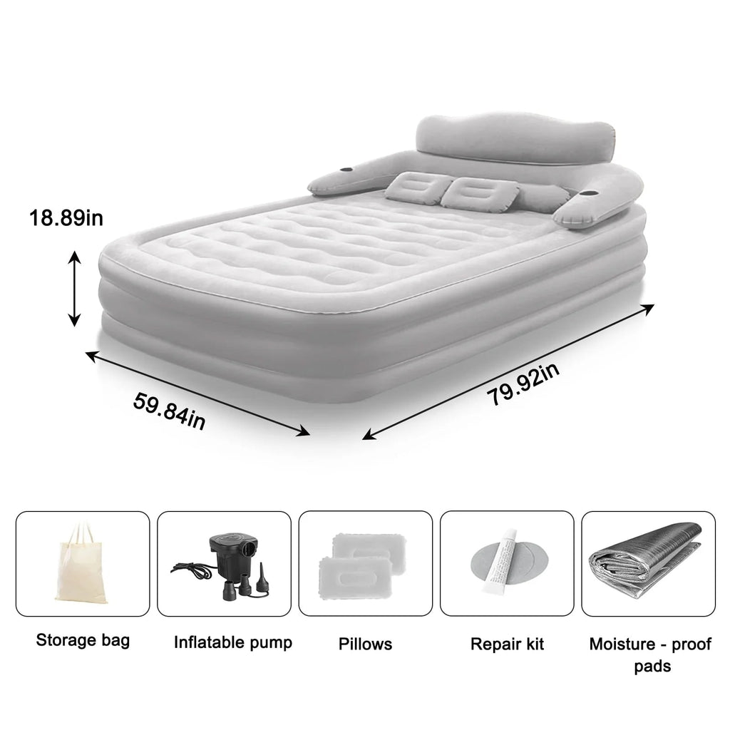 Air Mattress Queen Size and Twin Bed with Electric Pump and Detachable Backrest for Camping - Image 7