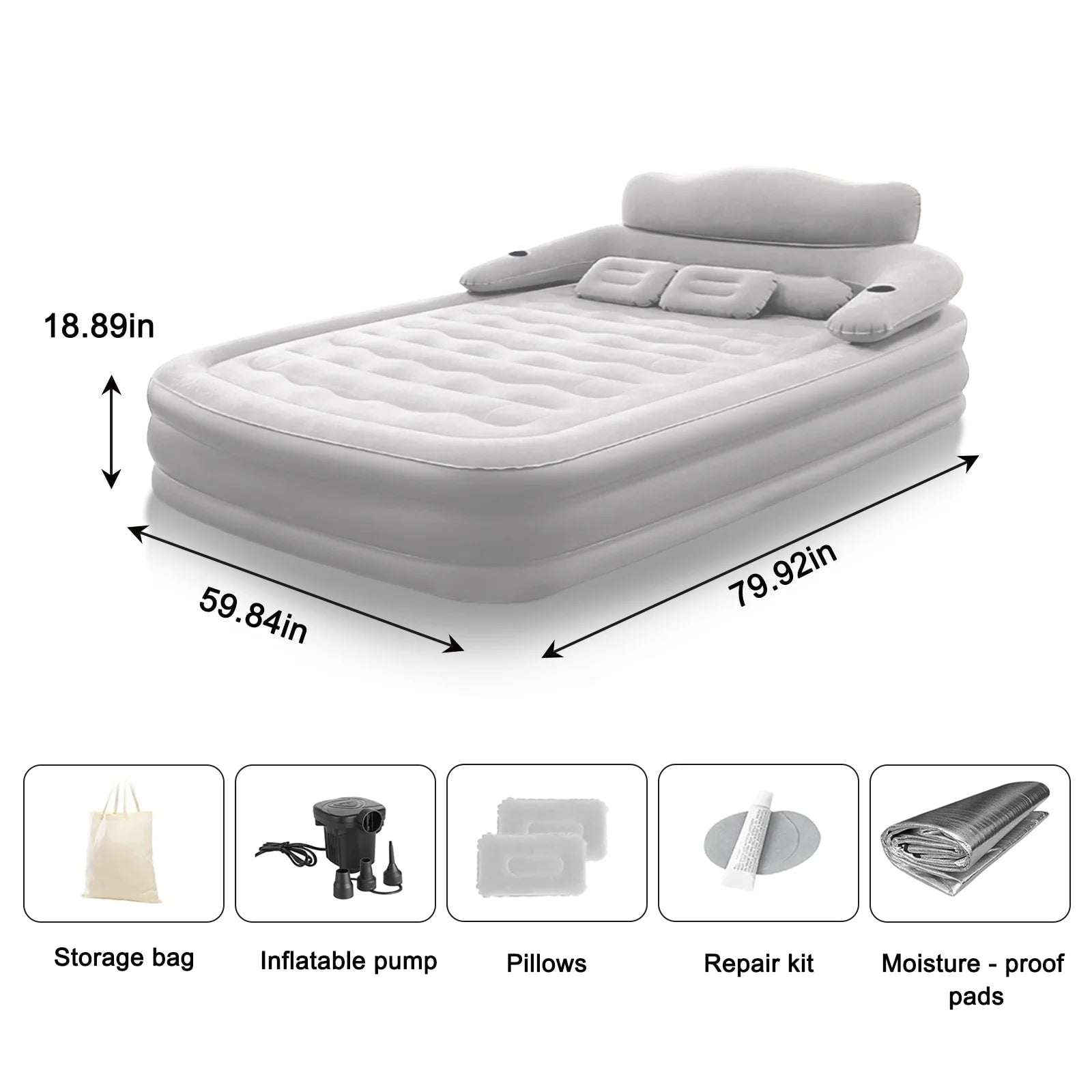 Air Mattress Queen Size and Twin Bed with Electric Pump and Detachable Backrest for Camping - Image 7