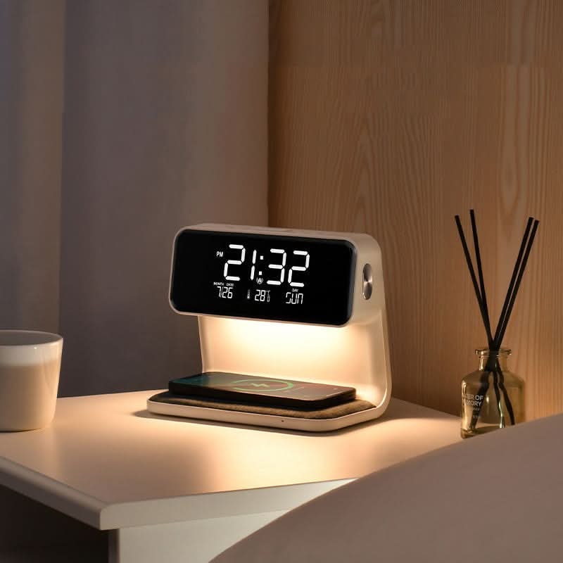 Alarm Clock Qi Wireless Charging LED Digital Bedside Display Lamp With Charger - Image 1