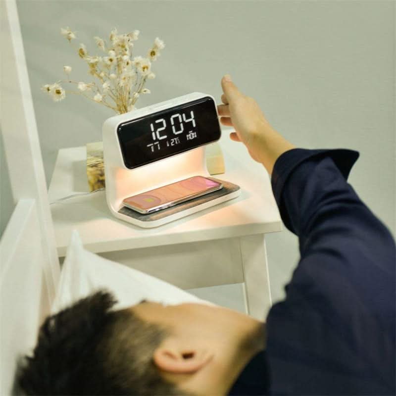 Alarm Clock Qi Wireless Charging LED Digital Bedside Display Lamp With Charger - Image 2