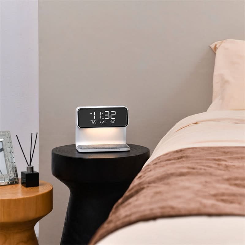 Alarm Clock Qi Wireless Charging LED Digital Bedside Display Lamp With Charger - Image 5