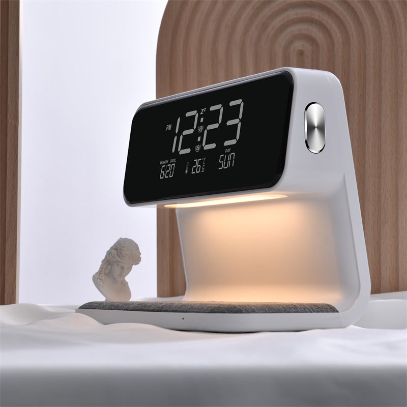 Alarm Clock Qi Wireless Charging LED Digital Bedside Display Lamp With Charger - Image 7