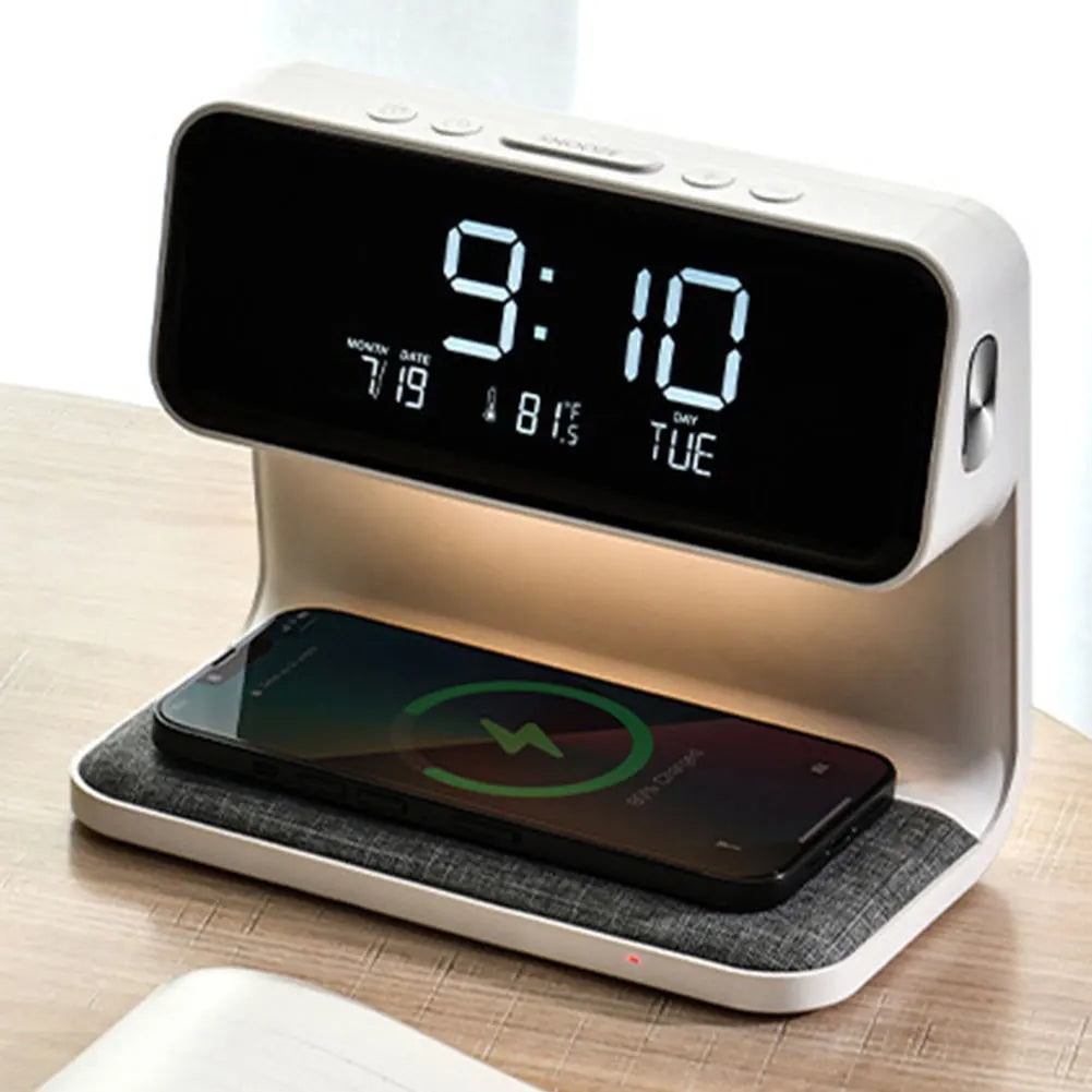 Alarm Clock Qi Wireless Charging LED Digital Bedside Display Lamp With Charger - Image 9