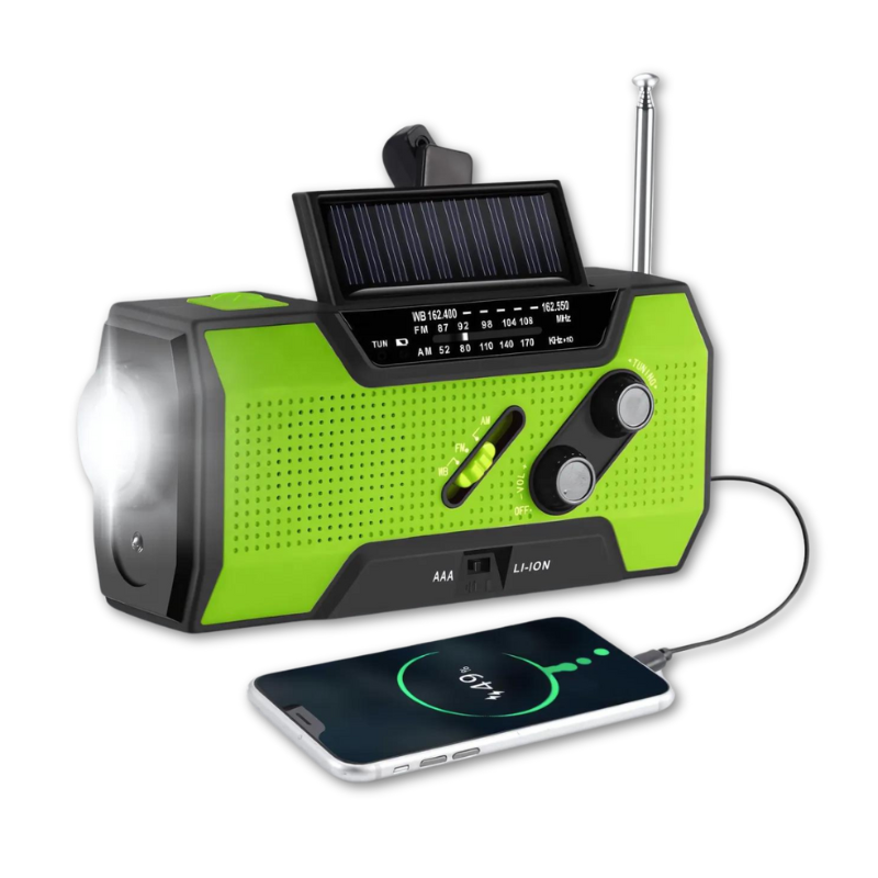 Am Fm Portable Radio with Emergency Hand Crank Solar Panel and LED Flashlight - Image 1