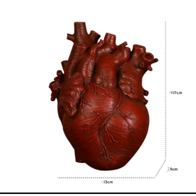 Anatomical Heart Flower Vase with Big Decorative Resin Sculpture and Bud Openings Cut Glass - Image 1