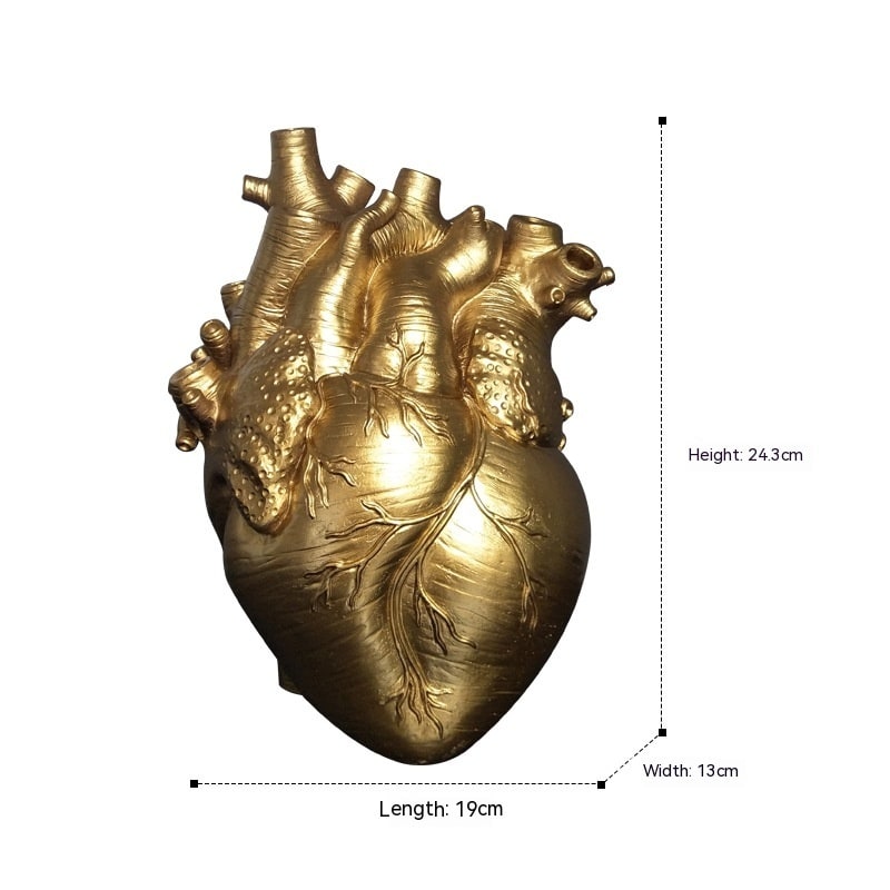 Anatomical Heart Flower Vase with Big Decorative Resin Sculpture and Bud Openings Cut Glass - Image 10