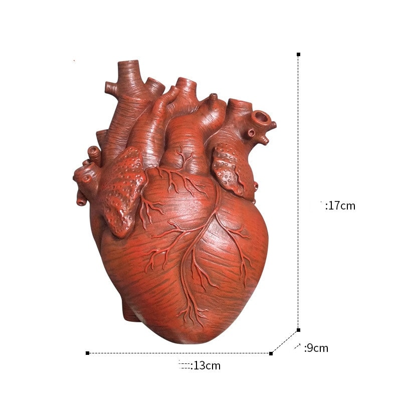 Anatomical Heart Flower Vase with Big Decorative Resin Sculpture and Bud Openings Cut Glass - Image 11