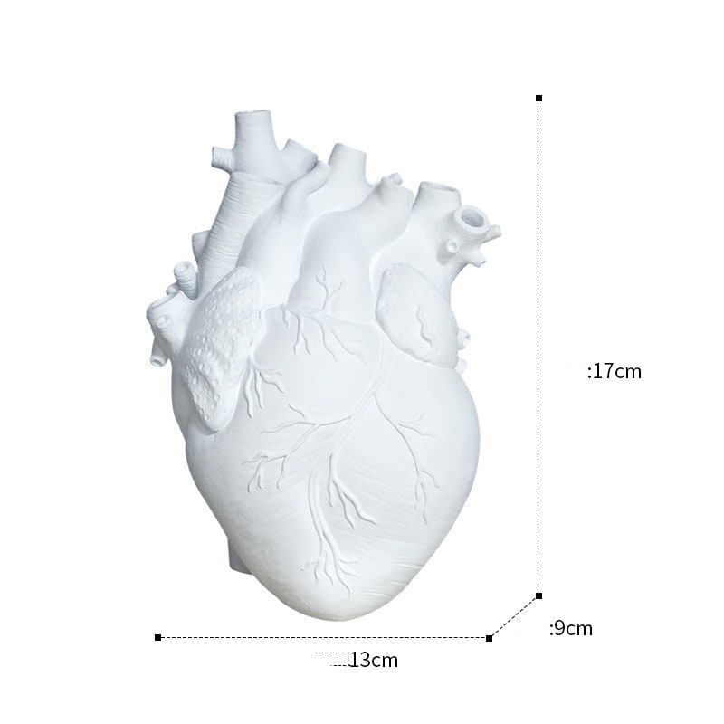 Anatomical Heart Flower Vase with Big Decorative Resin Sculpture and Bud Openings Cut Glass - Image 20