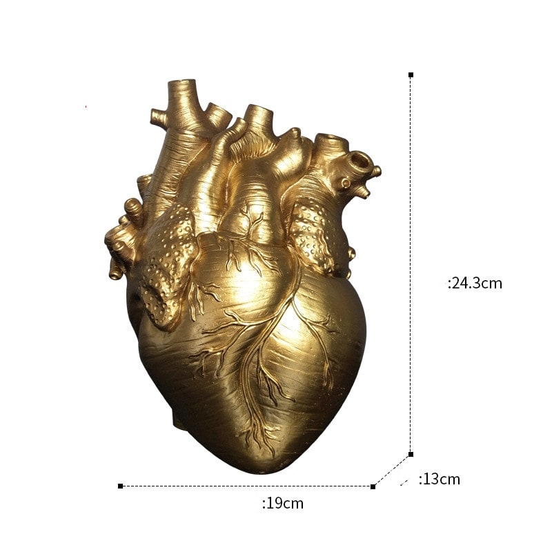 Anatomical Heart Flower Vase with Big Decorative Resin Sculpture and Bud Openings Cut Glass - Image 23