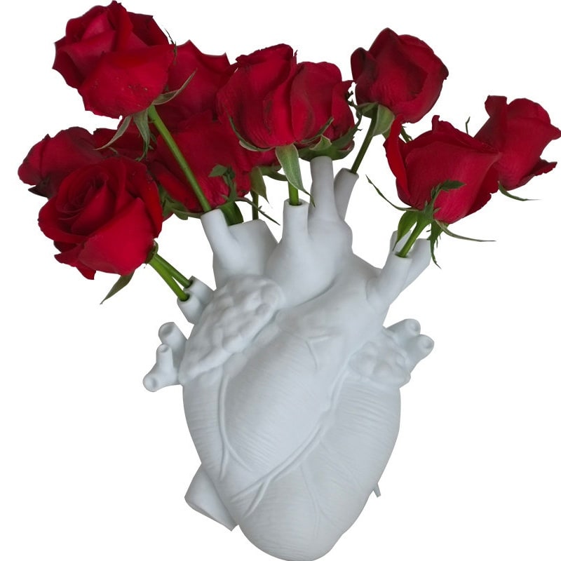 Anatomical Heart Flower Vase with Big Decorative Resin Sculpture and Bud Openings Cut Glass - Image 7