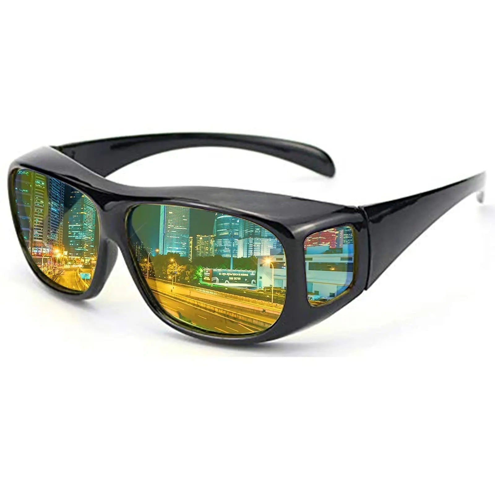 Anti-Glare Night Driving Glasses Polarized Wraparound Yellow Lens Travel Case Over - Image 5