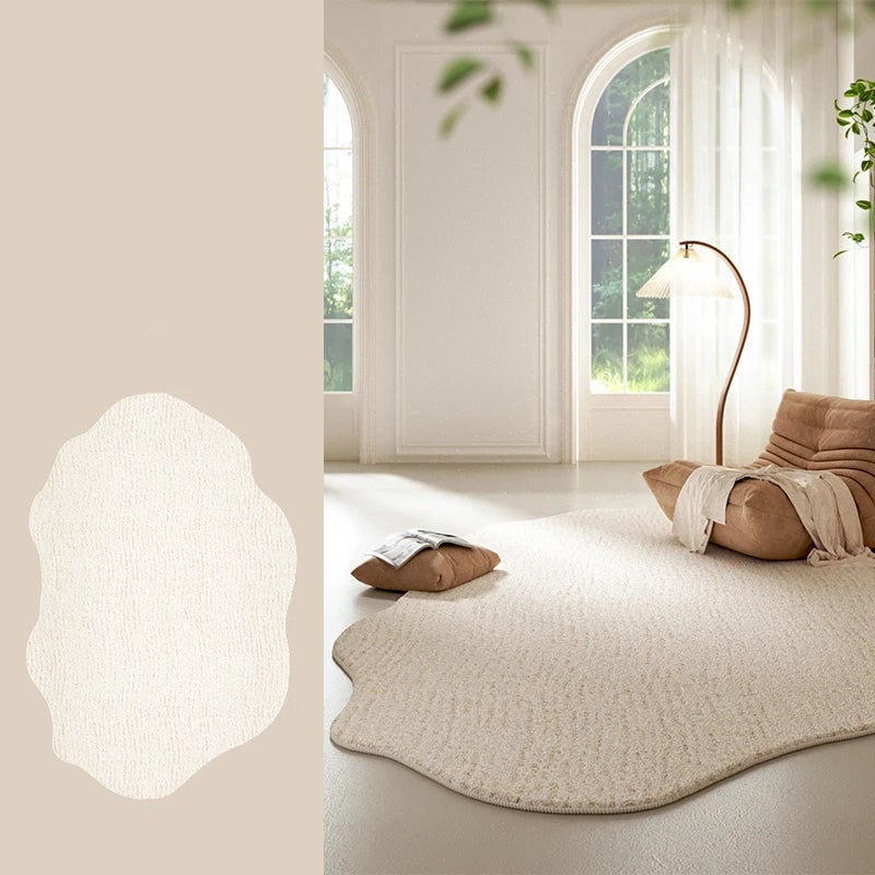 Area Rug with Irregular Shape Cream Textured Plush Low Pile for Living Room - Image 11
