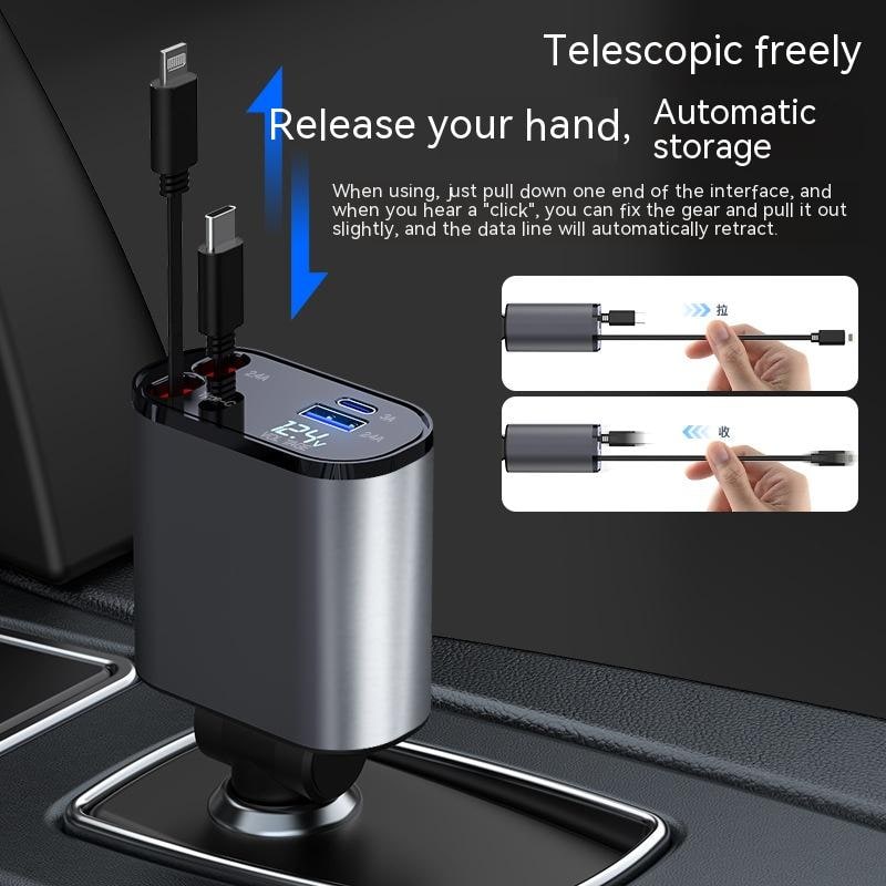 Automatic Retractable Car Charger Smart Dual USB Ports and Digital Voltage Display C - Image 1