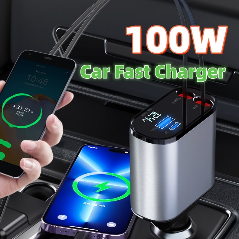 Automatic Retractable Car Charger Smart Dual USB Ports and Digital Voltage Display C - Image 12