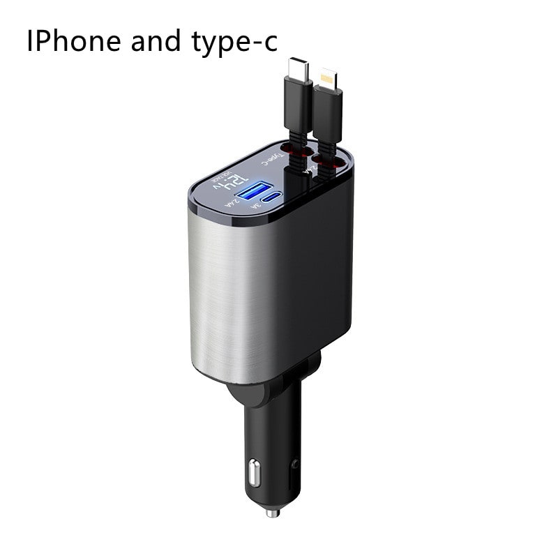 Automatic Retractable Car Charger Smart Dual USB Ports and Digital Voltage Display C - Image 2