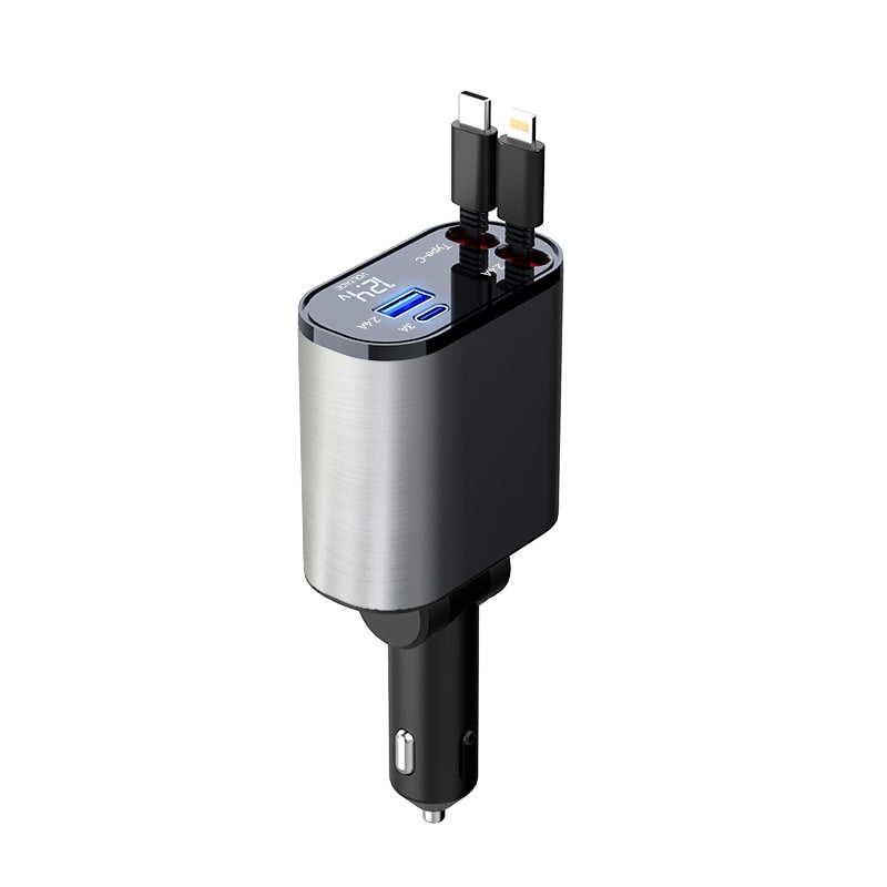 Automatic Retractable Car Charger Smart Dual USB Ports and Digital Voltage Display C - Image 3